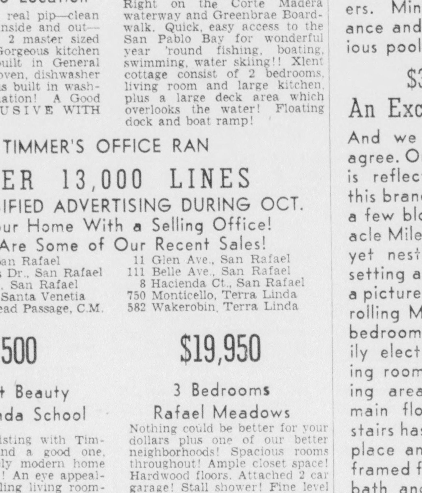 November 1961: Timmer's "Recent Sales" includes "3 Sunny Oaks Dr