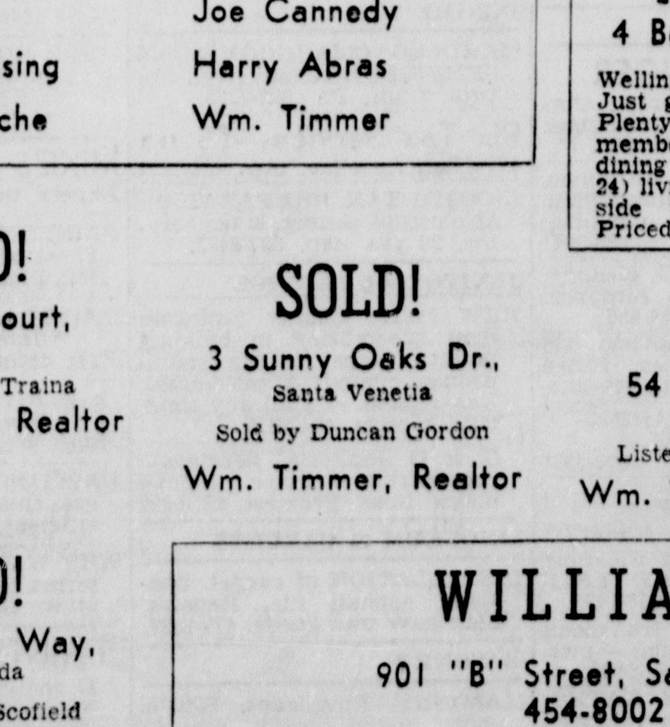 February 1967: "SOLD! 3 Sunny Oaks Dr