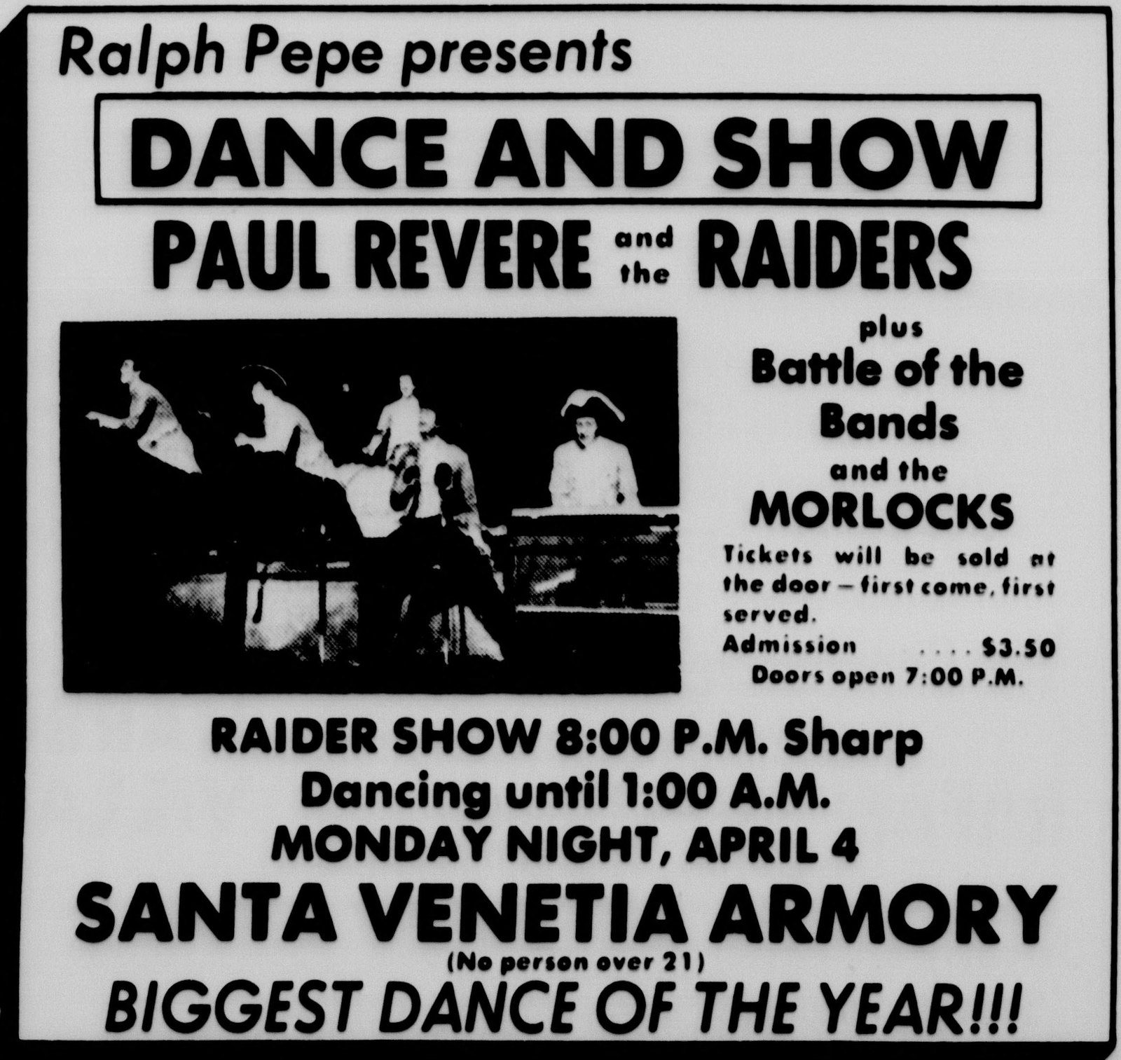 April 1966: Paul Revere and the Raiders plus a battle of the bands at the Santa Venetia Armory