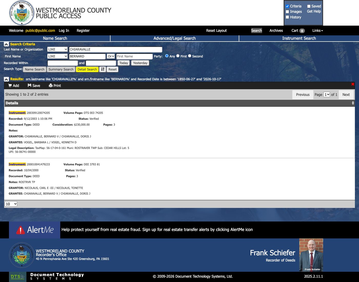 The county deed index: bought October 4, 2000; sold to Kenneth and Barbara Vogel September 12, 2003, for $230,000