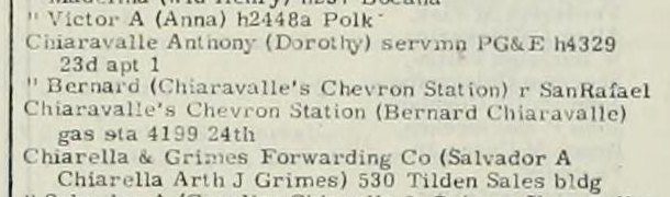 1961: "Chiaravalle Bernard (Chiaravalle's Chevron Station) r San Rafael