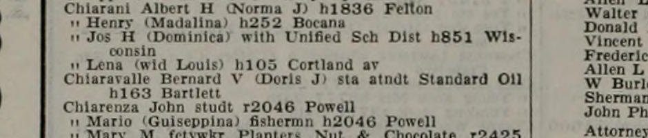 1955-56: "Chiaravalle Bernard V (Doris J) sta atndt Standard Oil h163 Bartlett