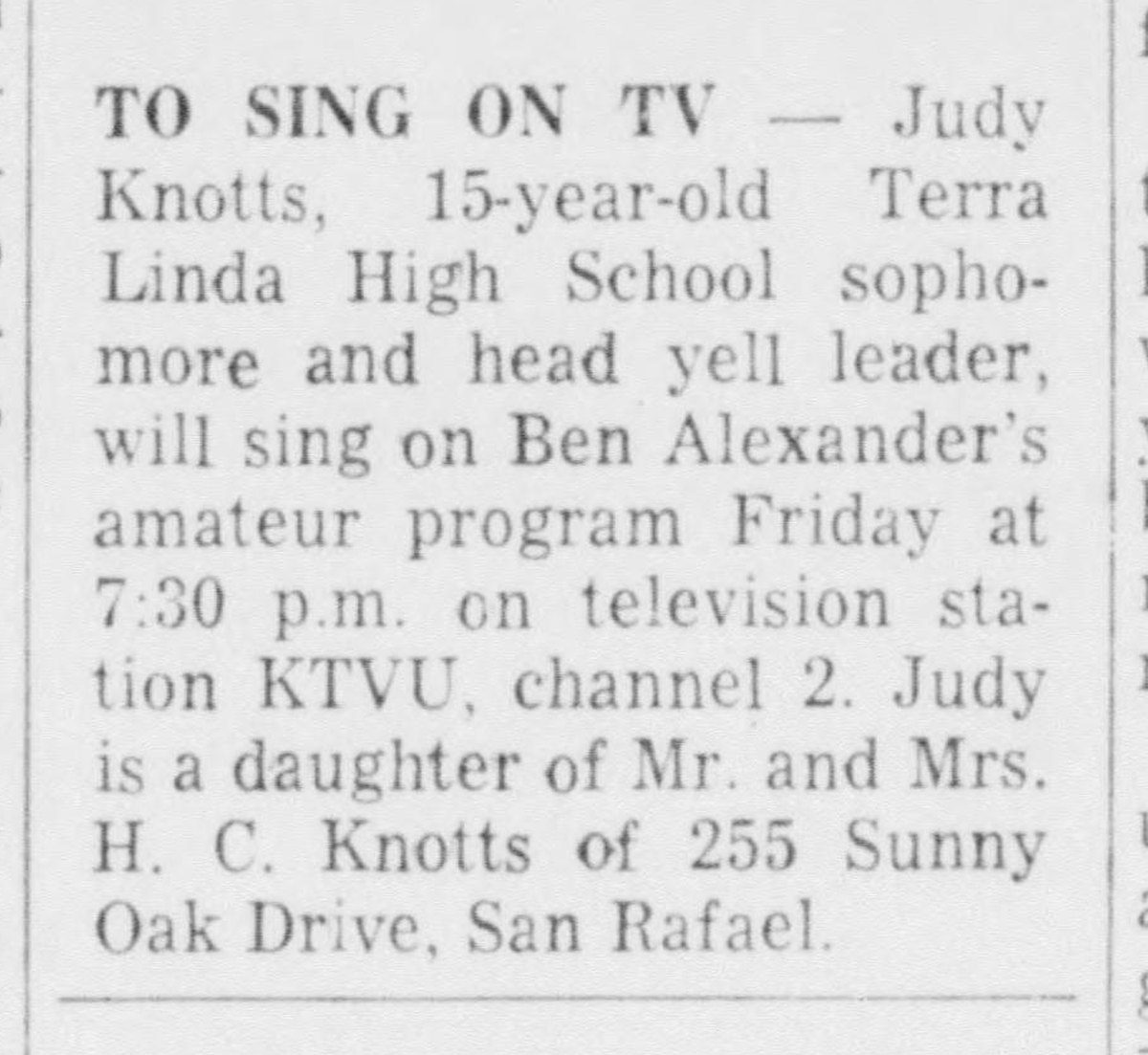 March 1961: Judy Knotts, the daughter of the neighbors at No