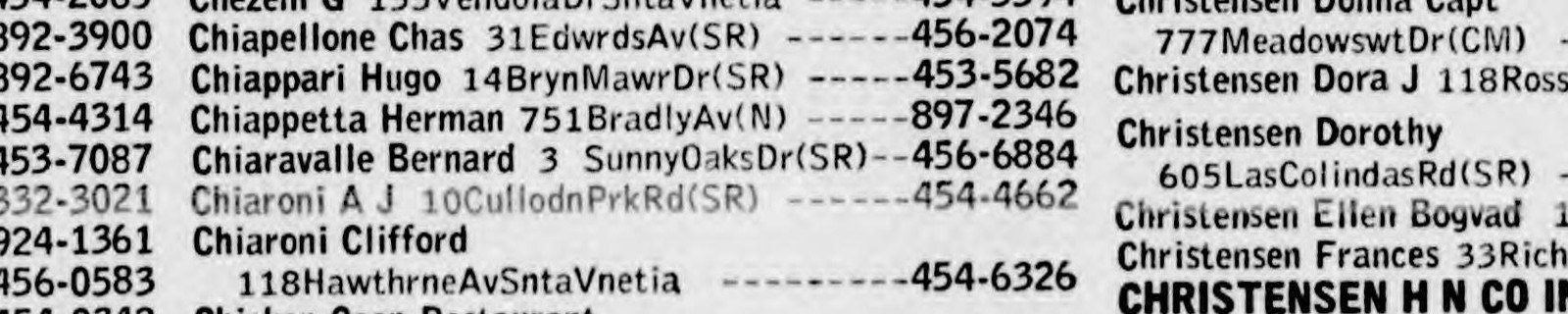 April 1962: the same family and the same number, now at 3 Sunny Oaks Dr
