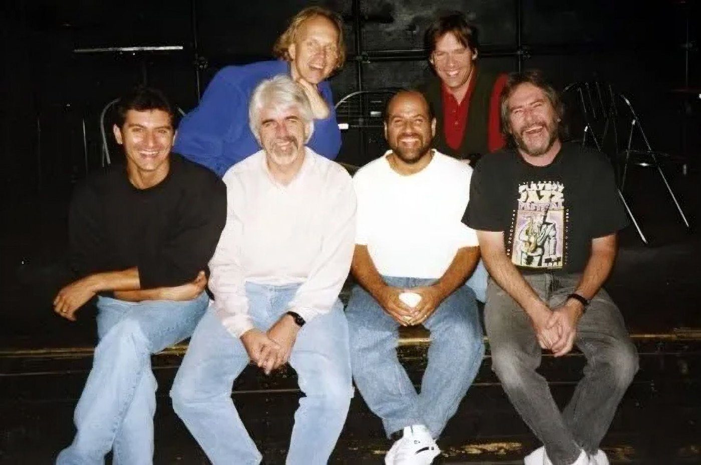 On the Star-Club stage in Hamburg, where the Beatles played before they were famous: George Perilli, Michael McDonald, Chazz Frichtel, Chuck Sabatino, Bernie and Vince Denham, 1993